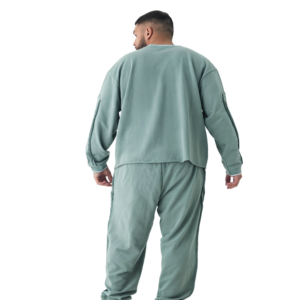 Conjunto Deportivo Verde Claro con Cuello en V, Corte Holgado, Color Sólido, con Bolsillos Laterales, Transpirable, Estilo Casual para Otoño - Product Image 2