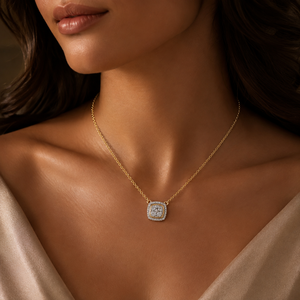 Collar de oro amarillo de 14 quilates con diamantes naturales de 0,16 quilates, colgante cuadrado con claridad SI G-H, regalo de joyería fina |   Collar de Diamantes al por Mayor - Product Image 3