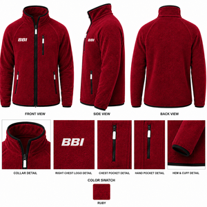 Chaqueta de Forro Polar Rojo Rubí Reversible, Ecológica, 100% Algodón, Unisex, con Cierre Completo y Cuello Alto, Abrigo Cálido de Forro Polar Sherpa - Product Image 1