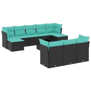 Set di divani da giardino in polyrattan nero da 11 pezzi con cuscini per mobili da giardino - Product Image 2