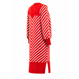 Delta | Sigma | Theta Women's Longline Open Front Cardigan <b>Red</b> White Striped Ribbed Cuffs Embroidered Duster With Side Slit - Product Image 4