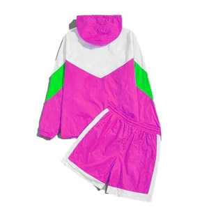 Unisex Color Block Hooded Windbreaker <b>Jacket</b> Set Orange Blue <b>White</b> Polyester Zipper Closure Sporty Track Suit Spring Wear - Product Image 5