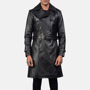New Arrival Custom <b>Men's</b> Waterproof High Quality <b>Black</b> Leather <b>Long</b> Overcoat Made in Pakistan OEM Service - Product Image 2