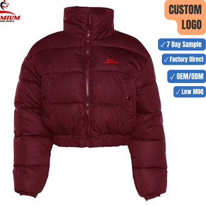 Custom Logo <b>Women</b> Cropped Puffer Jacket Stand Collar <b>Winter</b> Warm Down Bubble Coat Plain Short Streetwear <b>Parka</b> Manufacturer - Product Image 1