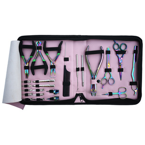 Bulk Hair Extension Fitting <b>Tool</b> Kit Micro Ring Plier Loop Threader Hook Clips Rainbow Finish Custom Brand Packaging - Product Image 1