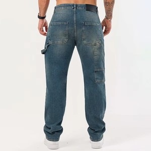 Nouvelle Arrivée Pantalon Homme Double Genou Personnalisé Bleu Pierre Délavé Jean Carpenter Ample en Denim Vente en Gros - Product Image 4