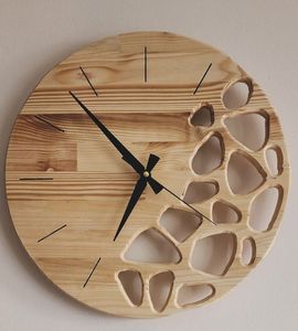 Round Wooden Wall <b>Clock</b> With Natural Wood Grain And Resin Inlay Roman Numerals For Living Room Bedroom Office Decor - Product Image 2