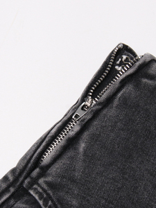 Women Mid Waist <b>Boot</b> Cut Denim Shorts Quick Dry 3D Pattern Versatile Chic Winter Streetwear Vintage Style - Product Image 3