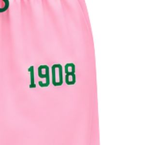 Premium Pink <b>Womens</b> Pajama Set with Embroidered Greek Letters Contrast Green Trim Relaxed Fit <b>Button</b> <b>Up</b> <b>Shirt</b> - Product Image 6