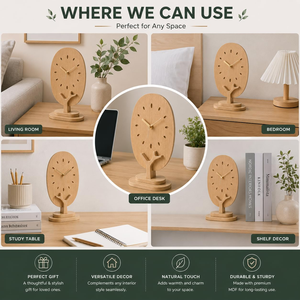 Reloj de Escritorio de Madera, Forma Ovalada, Base de Madera Natural, Movimiento de Cuarzo Silencioso, Diseño Minimalista, Reloj Decorativo de Mesa - Product Image 3