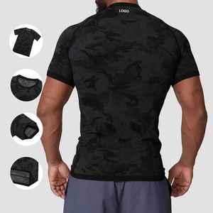Camiseta Deportiva de Compresión para Hombre, Corte Ajustado, Cuello Redondo, Manga Corta, Transpirable, Spandex/Poliéster, Estilo Urbano, 220g, Color Sólido - Product Image 6