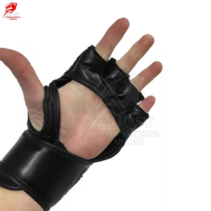 Gants de boxe MMA en cuir de vachette noir 14 oz, sans doigts, avec sangle de poignet auto-agrippante, équipement d'entraînement pour les arts martiaux - Product Image 6