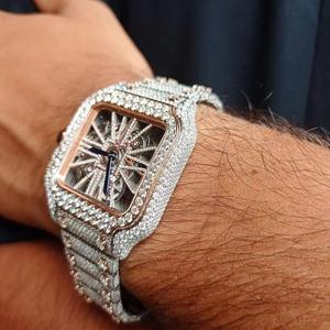 Luxury Men's Diamond <b>Watch</b> Square Stainless Steel <b>Case</b> 36mm Analog Roman Numeral Sapphire Crystal Deployment Clasp - Product Image 4