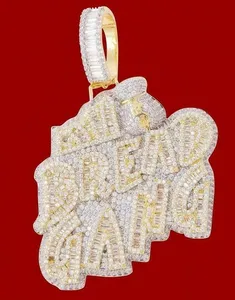 3.75ct Baguette Cubic Zirconia Men's Customized Name Pendant 925 <b>Silver</b> - Product Image 4