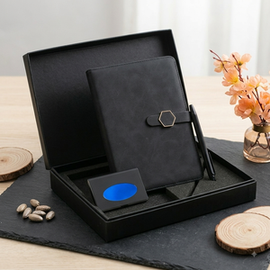Agenda Ejecutiva Aurelux A5 de Cuero Sintético Negro, con Bolígrafo, Tarjetero, Estuche, Planificador de Reuniones de Oficina, Logotipo Personalizado Corporativo - Product Image 4