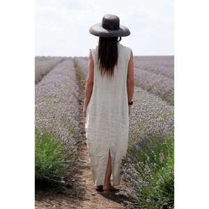 ชุดเดรสผ้าฝ้ายสำหรับผู้หญิง แขนกุด ยาวคลุมเท้า เป็นมิตรกับสิ่งแวดล้อม ซักได้ เอวธรรมชาติ ทรงหลวม โอเวอร์ไซส์ สไตล์ลำลอง แบบพันรอบตัว สำหรับฤดูร้อน - Product Image 4