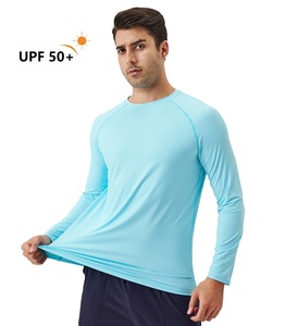 เสื้อเชิ้ตตกปลาแขนยาวสีฟ้าอ่อนสำหรับผู้ชาย UPF 50+ ป้องกันรังสียูวี สีพื้น ผ้าโพลีเอสเตอร์ 100% เสื้อคลุมสำหรับกิจกรรมกลางแจ้ง - Product Image 1