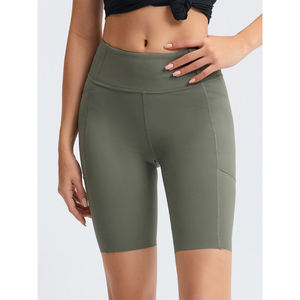 High <b>Elastic</b> <b>Waist</b> Moto & Biker Shorts Women Breathable Quick Dry Spandex Polyester Solid with Pockets for Gym Yoga Running - Product Image 6