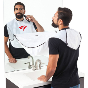 High Quality Waterproof Shaving Beard Bib Black and White Beard Trimming Apron Cape with Transparent <b>Suction</b> Cup <b>Hooks</b> - Product Image 5