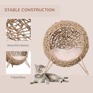 Casa para Gatos de Hoja de Plátano Natural de 20.5 Pulgadas, Cama para Gatos Tejida a Mano con Cojín, Diseño Trenzado para Mascotas - Product Image 4