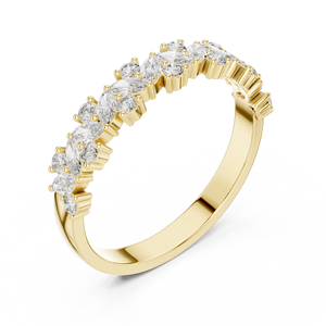 Anillo de Boda de Media Eternidad con Moissanita Corte Marquesa en Oro Amarillo, Anillo Apilable de Diamantes para Aniversario para Mujer, Joyería Personalizada - Product Image 5