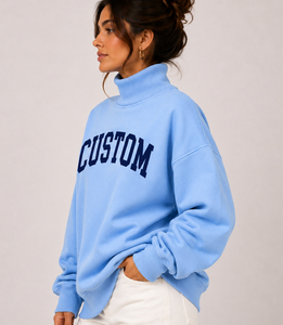 Women's Oversized Mockneck Sweatshirt Embroidered/Printed Customizable Relaxed Fit Ribbed Collar Fleece Eco-Friendly Breathable - Product Image 2