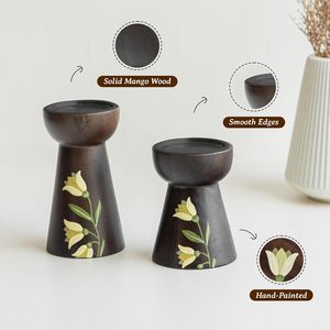 Support de bougie en bois artisanal décoratif | Porte-bougie en bois vintage | Blanc et marron vieillis, style farmhouse - Product Image 4