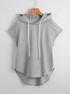 Camiseta sin mangas con capucha gris jaspeado OEM de fábrica, estilo relajado para mujer, ligera, personalizable, ropa deportiva en blanco, para todas las estaciones. - Product Image 3