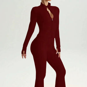 Custom <b>Women's</b> One Piece Zip Front Jumpsuit Long Sleeve Loose Activewear Fitness Yoga <b>Romper</b> Printed Breathable Eco-Friendly OEM - Product Image 1