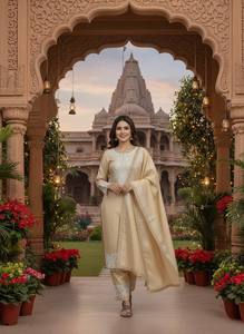 New Designer Party Wear Salwar Kameez Set with Reversible Banarasi Silk <b>Top</b> Plazzo Dupatta Premium Ready-Made Collection - Product Image 5