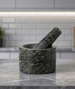 Juego de Mortero y Pilón de Granito Negro Natural, Molinillo de Especias de Piedra Resistente para Hierbas, Ajo, Pimienta, Masala, Herramienta de Molienda para Cocina - Product Image 4