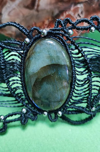 Black Macrame Labradorite Statement Cuff <b>Bracelet</b> Handmade Boho Healing Crystal <b>Adjustable</b> Cord Beaded Jewelry Wholesale - Product Image 5