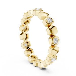 Anillo de Diamante Cultivado en Laboratorio en Oro Amarillo, Banda Hexagonal, Corte Brillante Redondo, Joyería de Boda para Mujer - Product Image 4