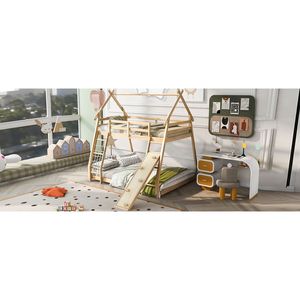 Letto a castello naturale a due piani (twin over queen) con reti di sicurezza e rampa per bambini - Product Image 5