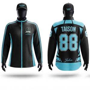 Chaqueta de Entrenamiento de Hockey sobre Hielo Unisex, Malla de Poliéster Premium de 330 g/m², Diseño de Paneles en Negro y Cian, Logotipo Personalizado por Sublimación, Informal, con Capucha - Product Image 1
