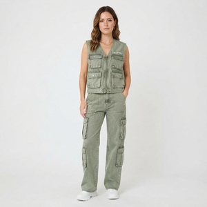 Women Utility Cargo Vest And <b>Pants</b> Set Multi Pocket Sleeveless Workwear Matching Two Piece Casual Streetwear Outfit - Product Image 1