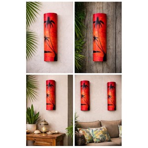 Arte Mural de Bambú Pintado a Mano con Palmeras al Atardecer - Venta al Por Mayor - Product Image 2