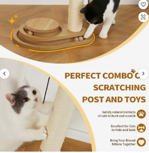 Árbol rascador moderno redondo de 23.4 pulgadas para gatos, con poste de sisal duradero, juguete interactivo con pelota de peluche, para interiores, todas las estaciones, 4 kg - Product Image 4