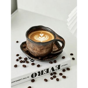 แก้วกาแฟเซรามิกทำมือทนความร้อนสำหรับน้ำชายามบ่าย พร้อมถาดสไตล์วาบิซาบิ ลายหัวใจสำหรับลาเต้อาร์ต - Product Image 5