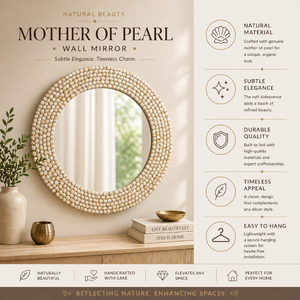 Designer Mother of Pearl Mirror 19 Inch <b>Wall</b> Mounted Decorative <b>MOP</b> Frame Mirror for Bathroom Bedroom Living Room Modern Decor - Product Image 5