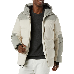 <b>Men's</b> Lightweight <b>Puffer</b> <b>Jacket</b> Custom Water-Resistant Windproof <b>Hooded</b> Zipper Woven Solid Insulated Winter Streetwear Front - Product Image 1