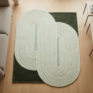 Alfombra de Lana Tufted Hecha a Mano en India, Moderna, con Patrón de Doble Cápsula, Alfombra de Piso Suave y Afelpada para Sala de Estar - Product Image 6