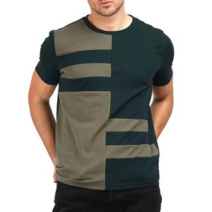 Men's Short Sleeve Color Blocked Striped T-Shirt O-Neck Loose Fit Casual Knitted <b>Top</b> 100% Cotton Worsted - Product Image 5