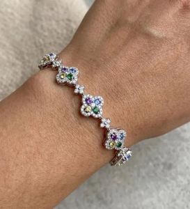 Moissanite Flower <b>Charm</b> Bracelet Gold Multi Color Diamond Style 925 Sterling Silver Luxury Dainty Wedding Anniversary Jewelry - Product Image 1