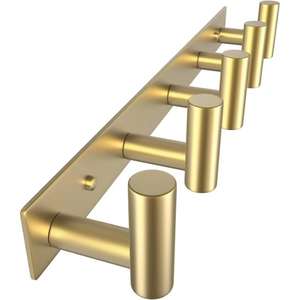 Porte-manteau mural moderne couleur or avec 5 crochets robustes pour serviettes de bain, peignoirs, sacs et clés - Product Image 1