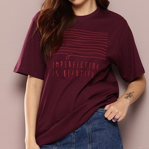 Camiseta de Mujer Color Granate, Cuello Redondo, Casual, Manga Corta, Corte Regular, 100% Algodón Ecológico para Verano - Product Image 4
