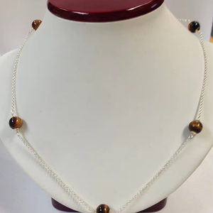 Collar de Piedra Ojo de Tigre en Plata de Ley 925 y Oro Amarillo de 14K, Joyería Fina con Piedras Preciosas para Mujer, Regalo - Product Image 1