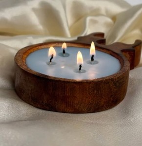 Rounded Wooden Base Candle Bowl For Home Wedding Festive Modern Luxury Dough Candle Container For Tabletop Restaurant & Cafes - Product Image 1