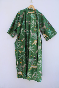 Bata Kimono de Algodón Suave y Transpirable con Estampado de Bloques y Dibujos Animados de Naaz Textile para Mujer, Camisón de Verano Hecho a Mano con Cuello en V y Elástico, ODM - Product Image 5