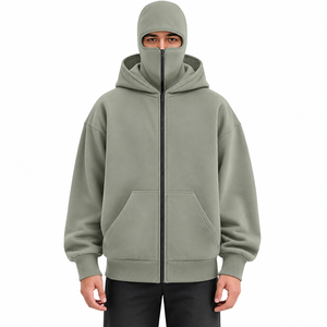 Personalized <b>Men</b> Double Balaclava Zip Hoodie Polyester Cotton Casual Jacket With Attached <b>Face</b> <b>Mask</b> Hood And Relaxed Streetwear - Product Image 1